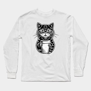 Cat drinking coffee Long Sleeve T-Shirt